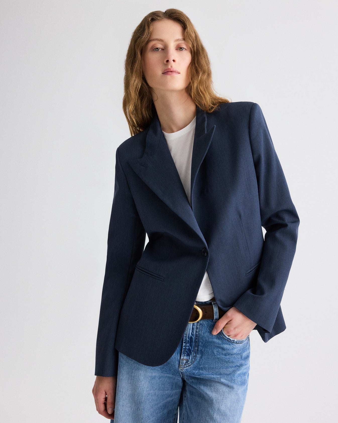TWP Insignia blue Buttoned Up Blazer in Denim Look Suiting view 2