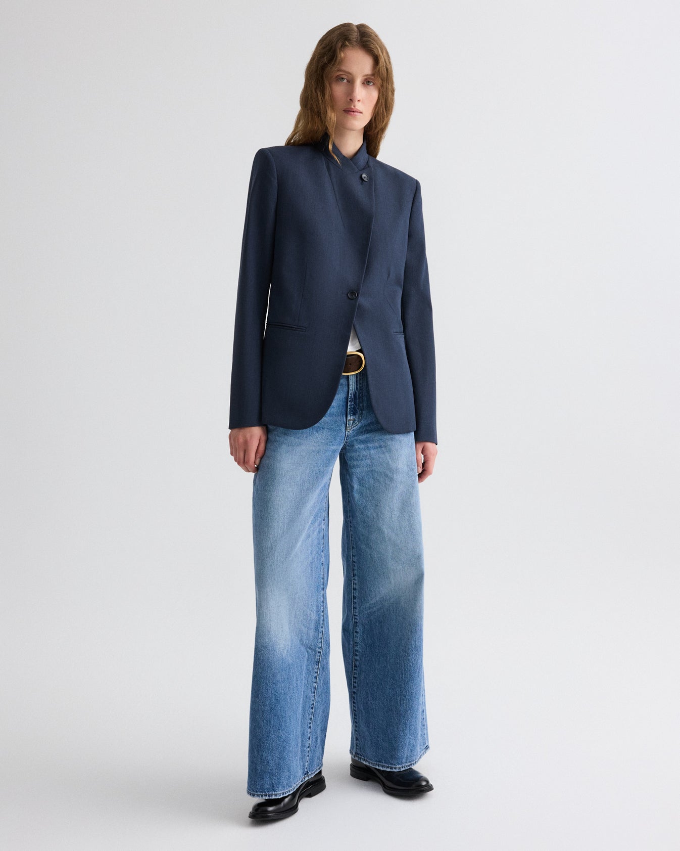 TWP Insignia blue Buttoned Up Blazer in Denim Look Suiting view 3