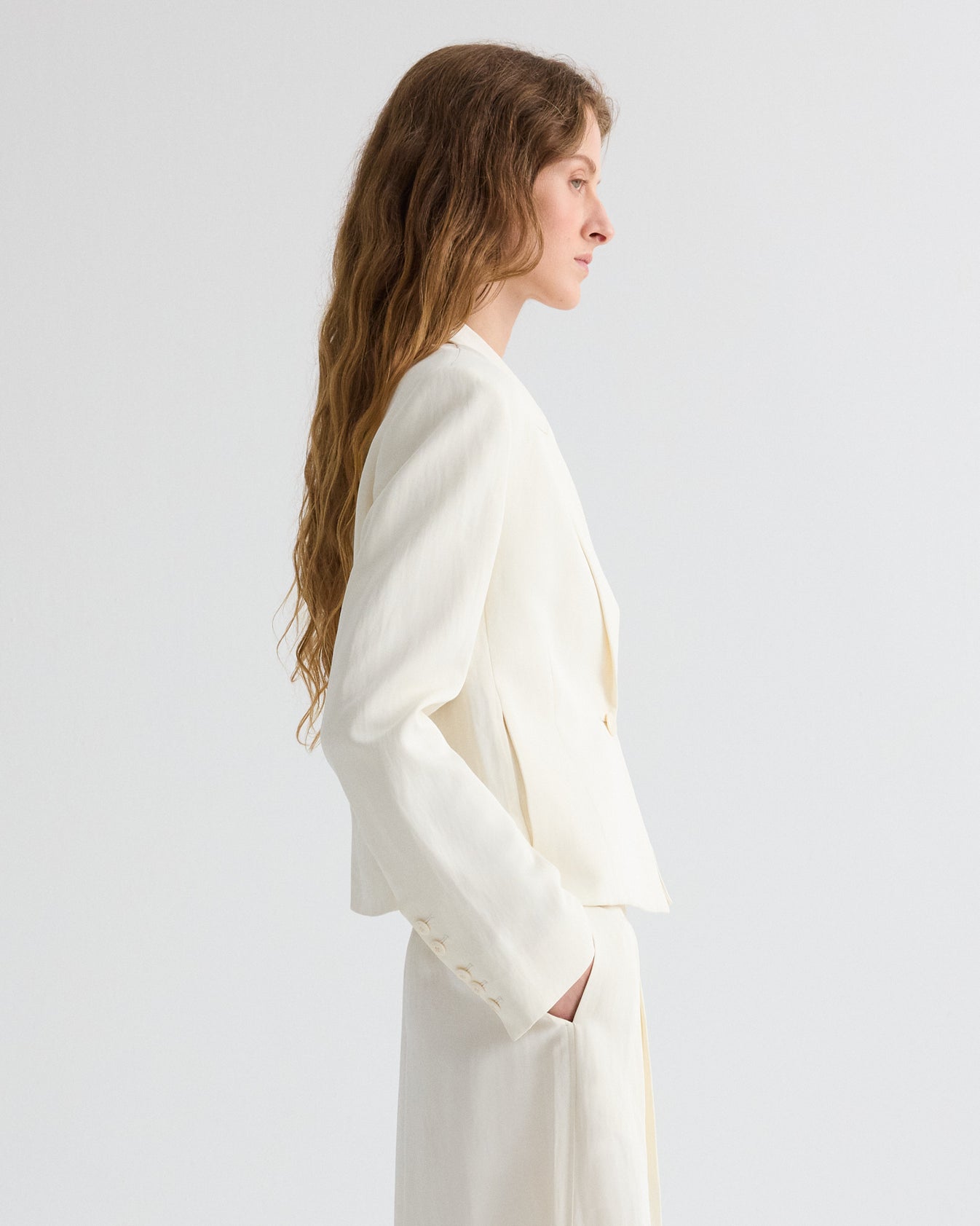 TWP Bone Sawyer Blazer in Coated Viscose Linen view 3