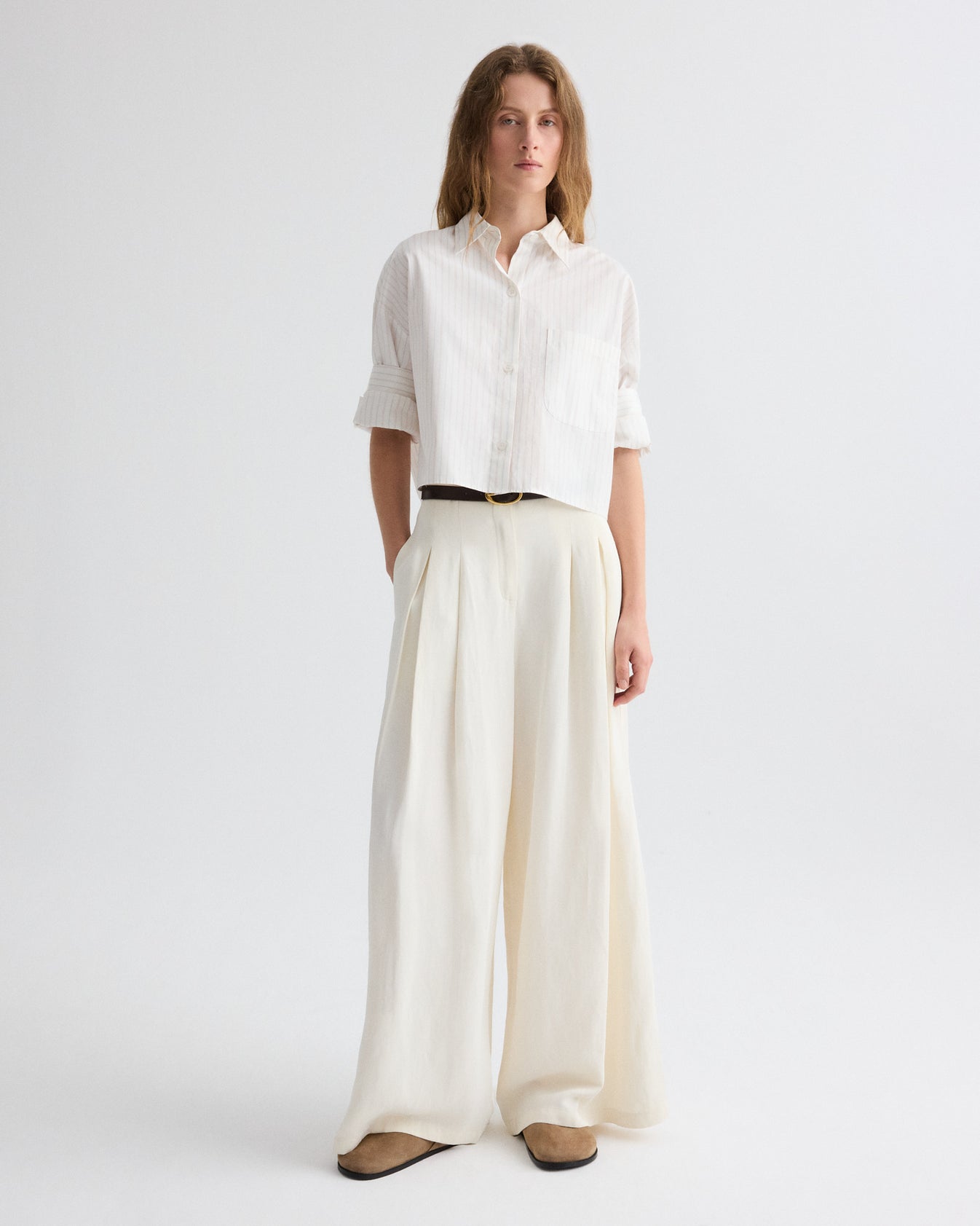 TWP Bone Drew Pant in Coated Viscose Linen view 1