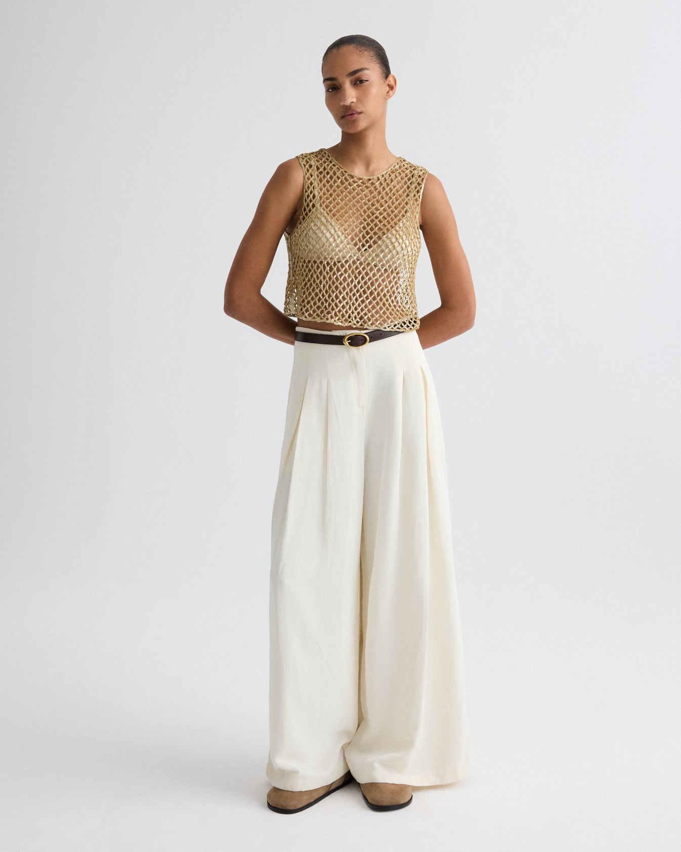 TWP Bone Drew Pant in Coated Viscose Linen view 6