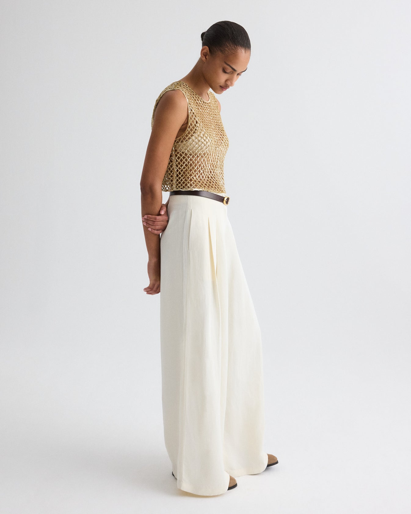 TWP Bone Drew Pant in Coated Viscose Linen view 8