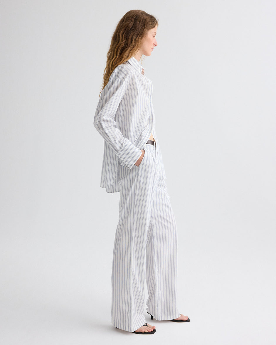 TWP White / midnight Sulli Pant in Hairline Stripe view 1