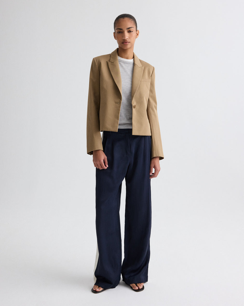 TWP Midnight / bone Sulli Pant with Tux in Coated Viscose Linen view 3
