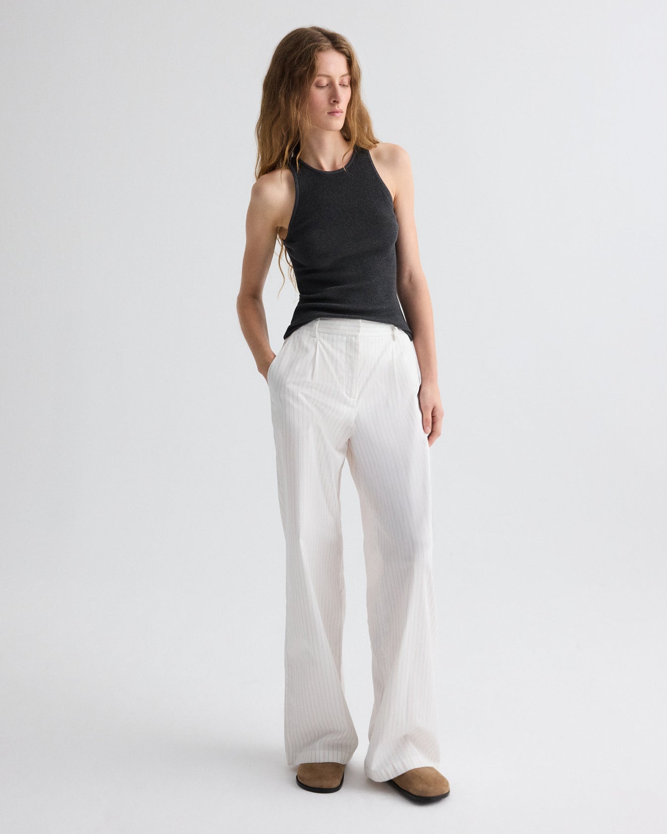TWP White multi Hudson St. Pant in Mixed Pinstripe Superpop view 3