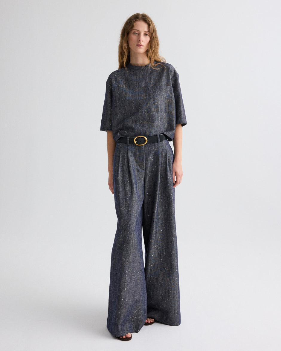 TWP Medium indigo / gold Avery Pant in Sequined Denim view 1