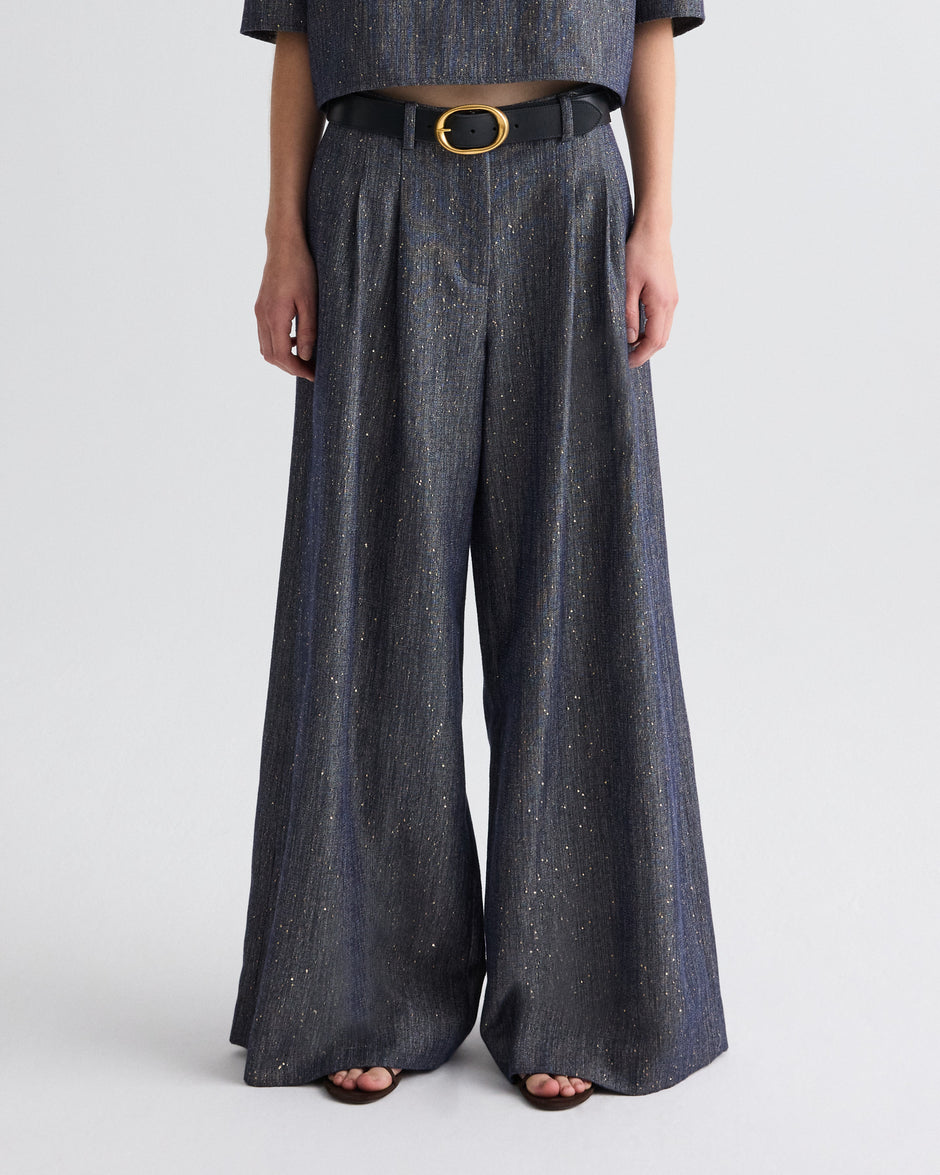 TWP Medium indigo / gold Avery Pant in Sequined Denim view 2
