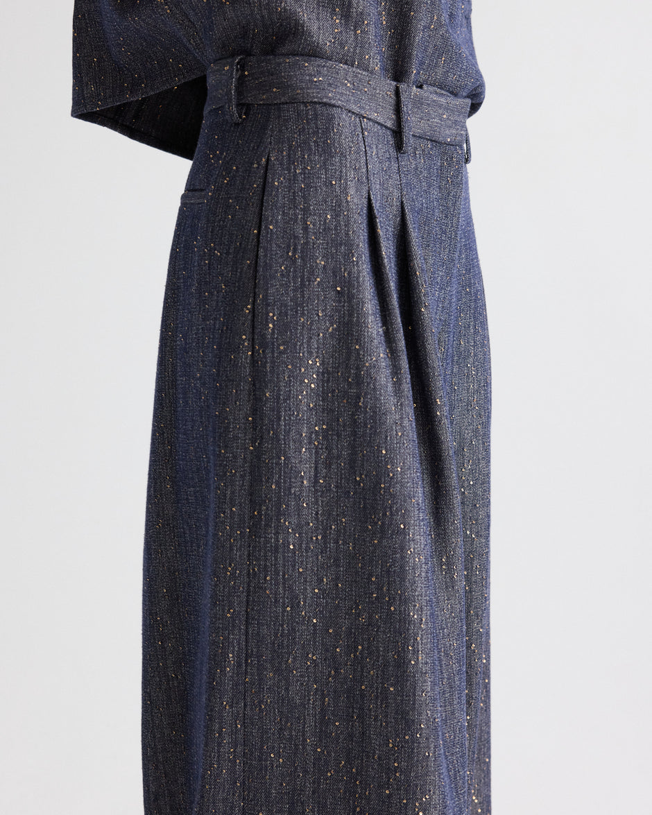 TWP Medium indigo / gold Avery Pant in Sequined Denim view 4