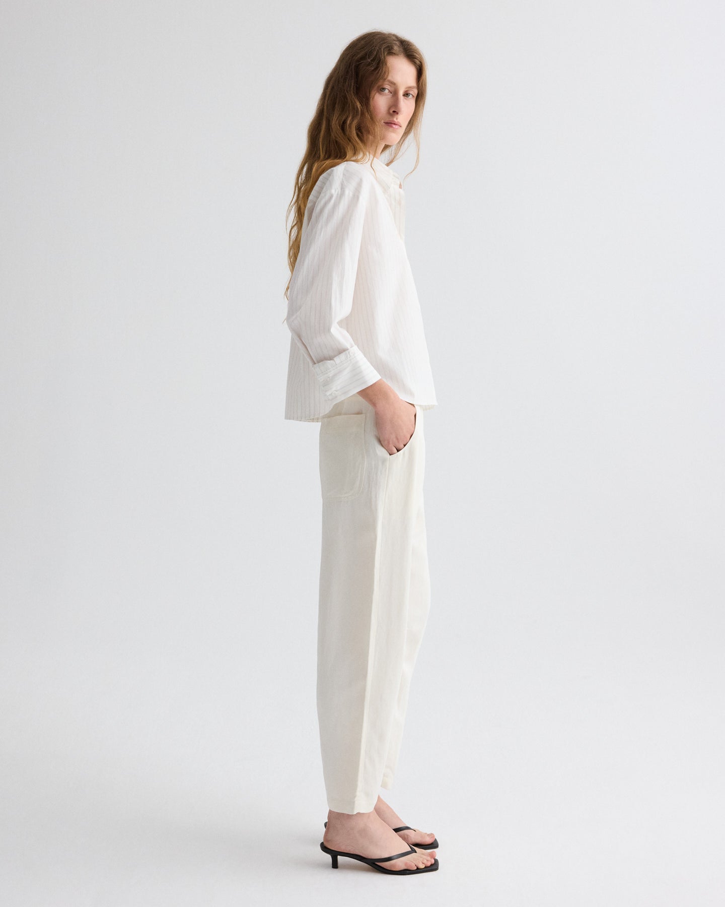 TWP Bone Jetties Beach Pant in Coated Viscose Linen view 4