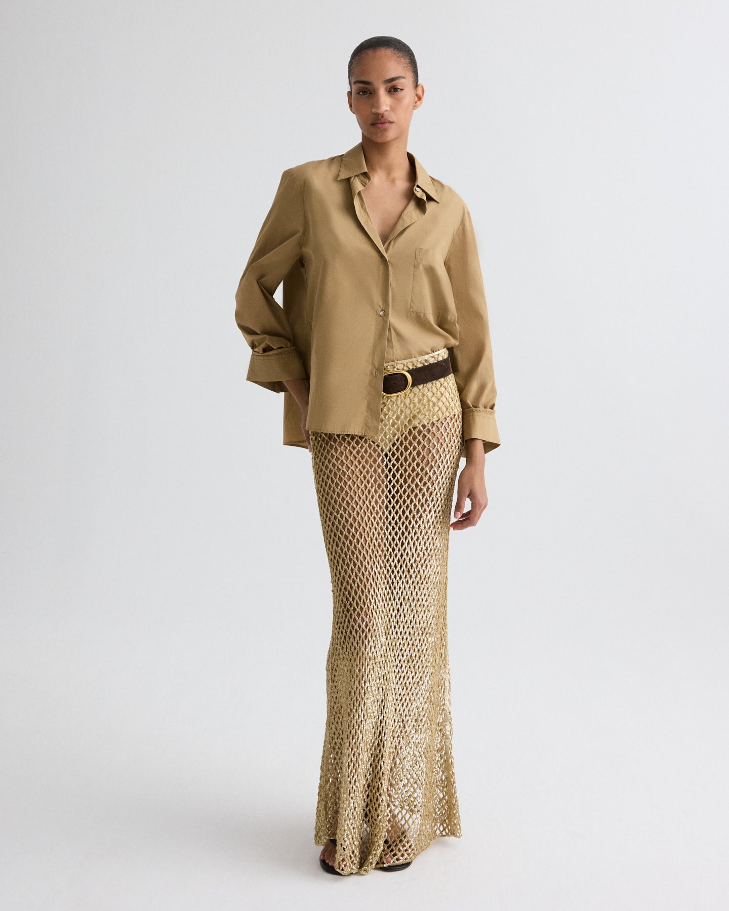 TWP Olive grey Sheer Intent Skirt in Sequin Netting view 2