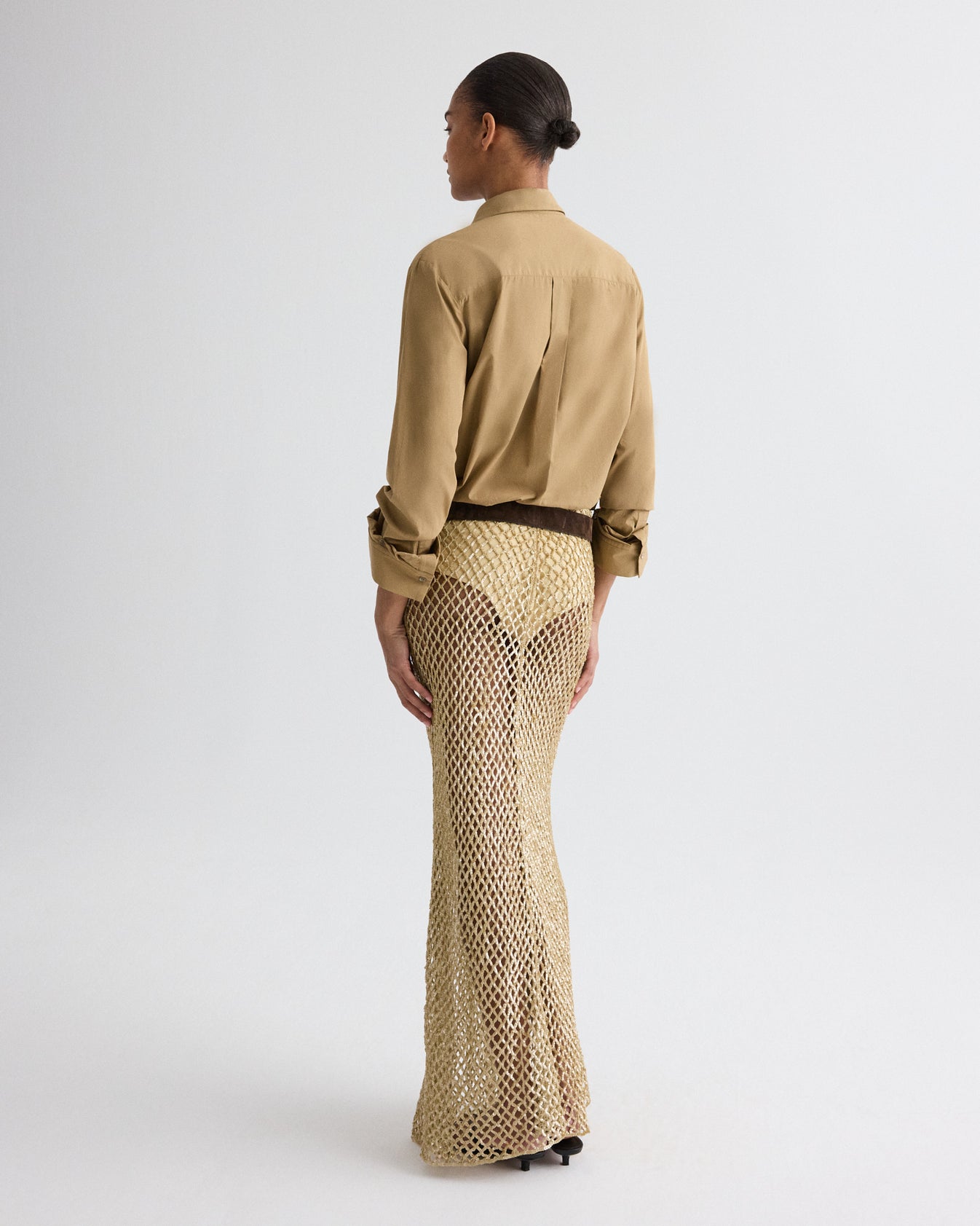 TWP Olive grey Sheer Intent Skirt in Sequin Netting view 5