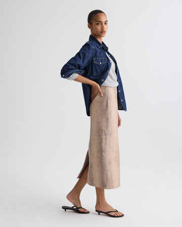 TWP Taupe multi Miles Skirt in Embossed Python Leather view 3