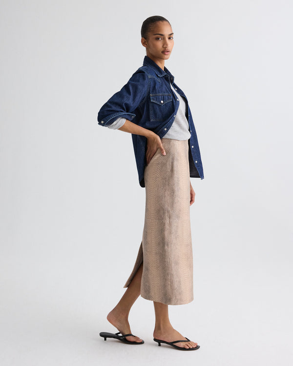 TWP Taupe multi Miles Skirt in Embossed Python Leather view 3