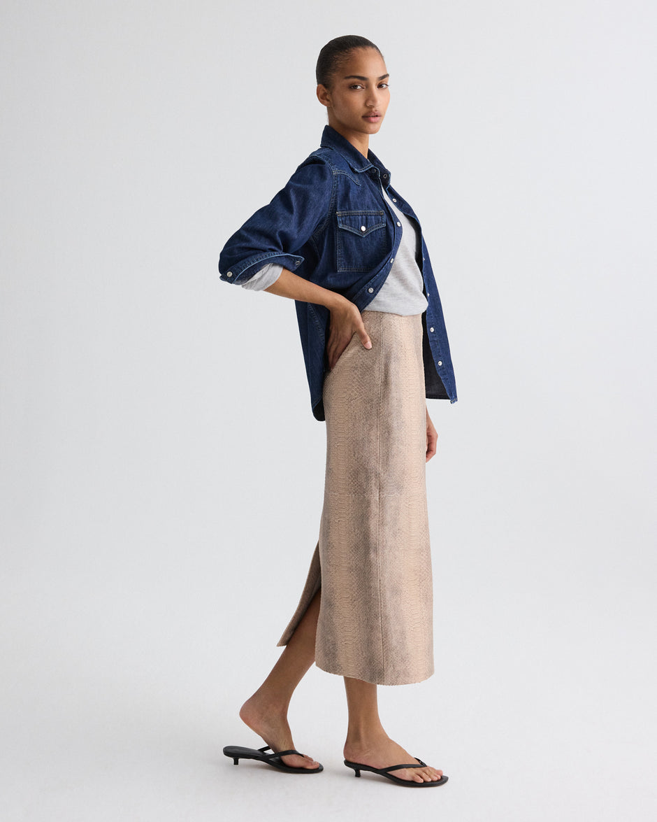 TWP Taupe multi Miles Skirt in Embossed Python Leather view 3
