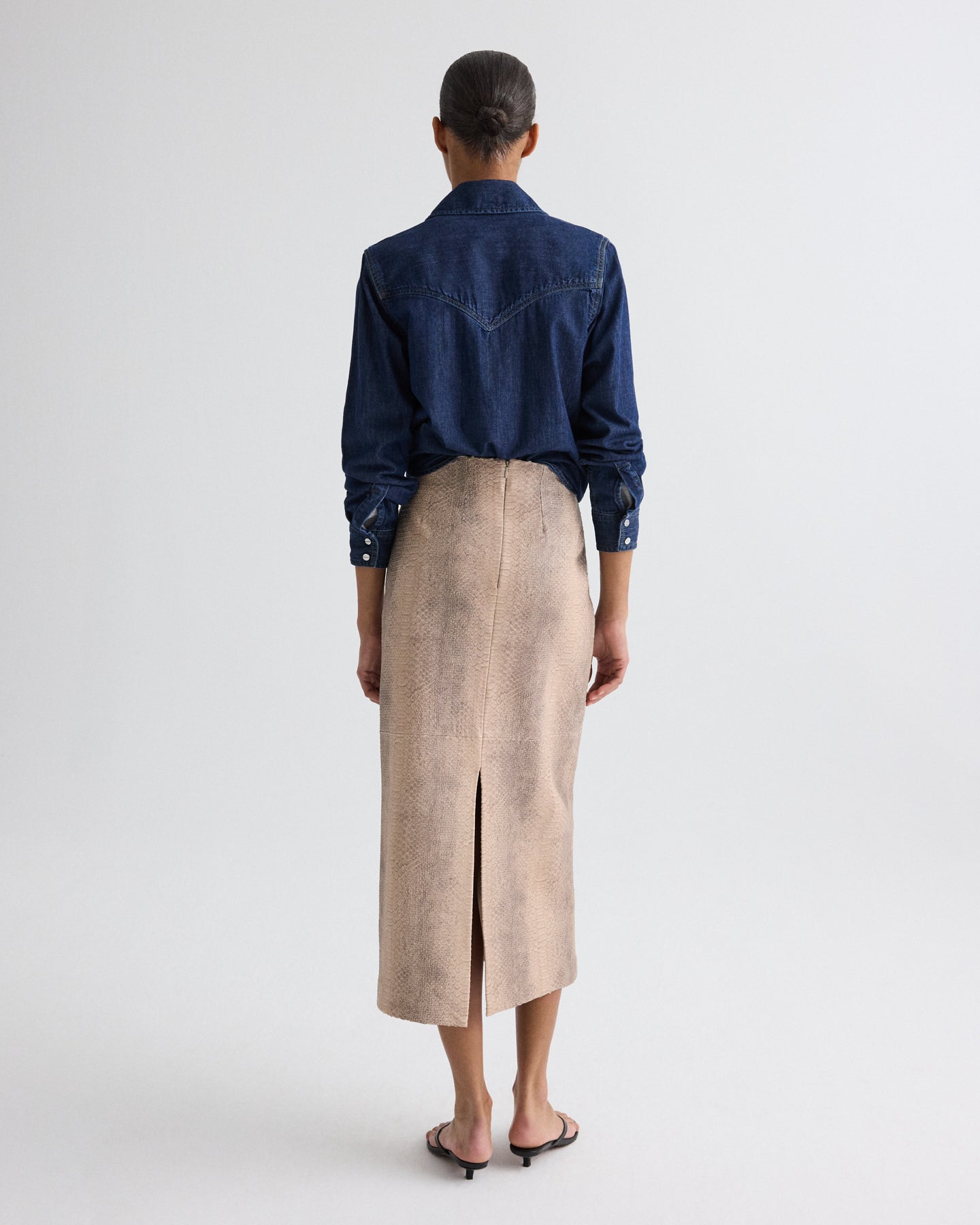 TWP Taupe multi Miles Skirt in Embossed Python Leather view 5