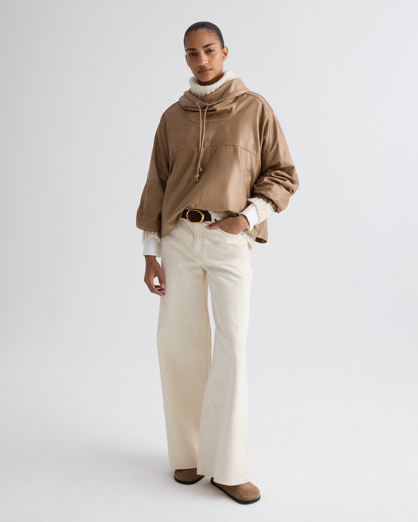 TWP Olive grey Pull Me Over Hoodie in Paper Leather view 2