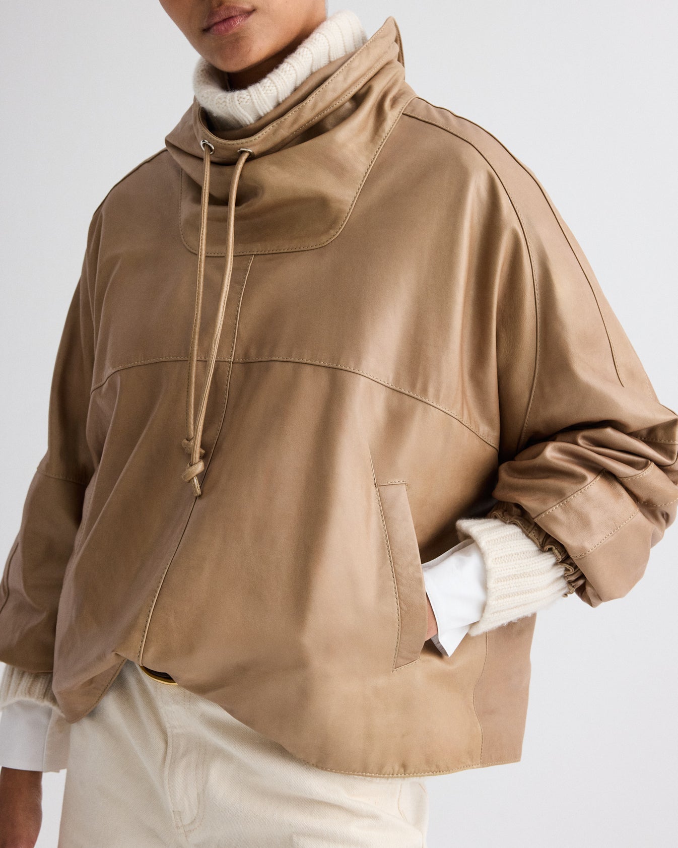 TWP Olive grey Pull Me Over Hoodie in Paper Leather view 4