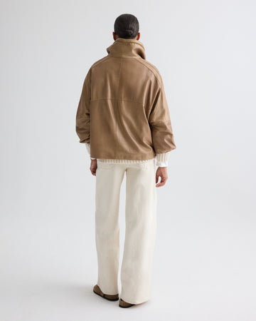 TWP Olive grey Pull Me Over Hoodie in Paper Leather view 5