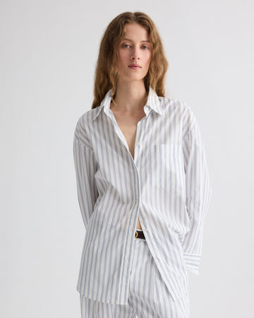 TWP White / midnight Big Joe Shirt in Hairline Stripe view 6