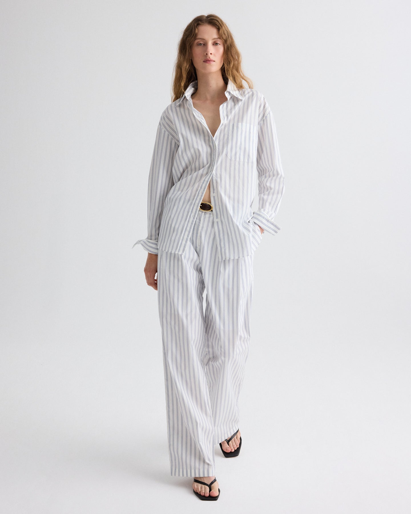 TWP White / midnight Big Joe Shirt in Hairline Stripe view 7