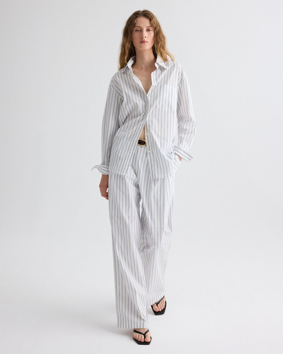 TWP White / midnight Big Joe Shirt in Hairline Stripe view 6