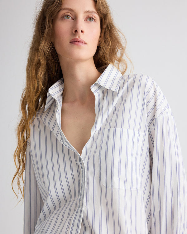 TWP White / midnight Big Joe Shirt in Hairline Stripe view 9