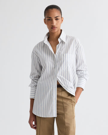 TWP White / midnight Big Joe Shirt in Hairline Stripe view 1