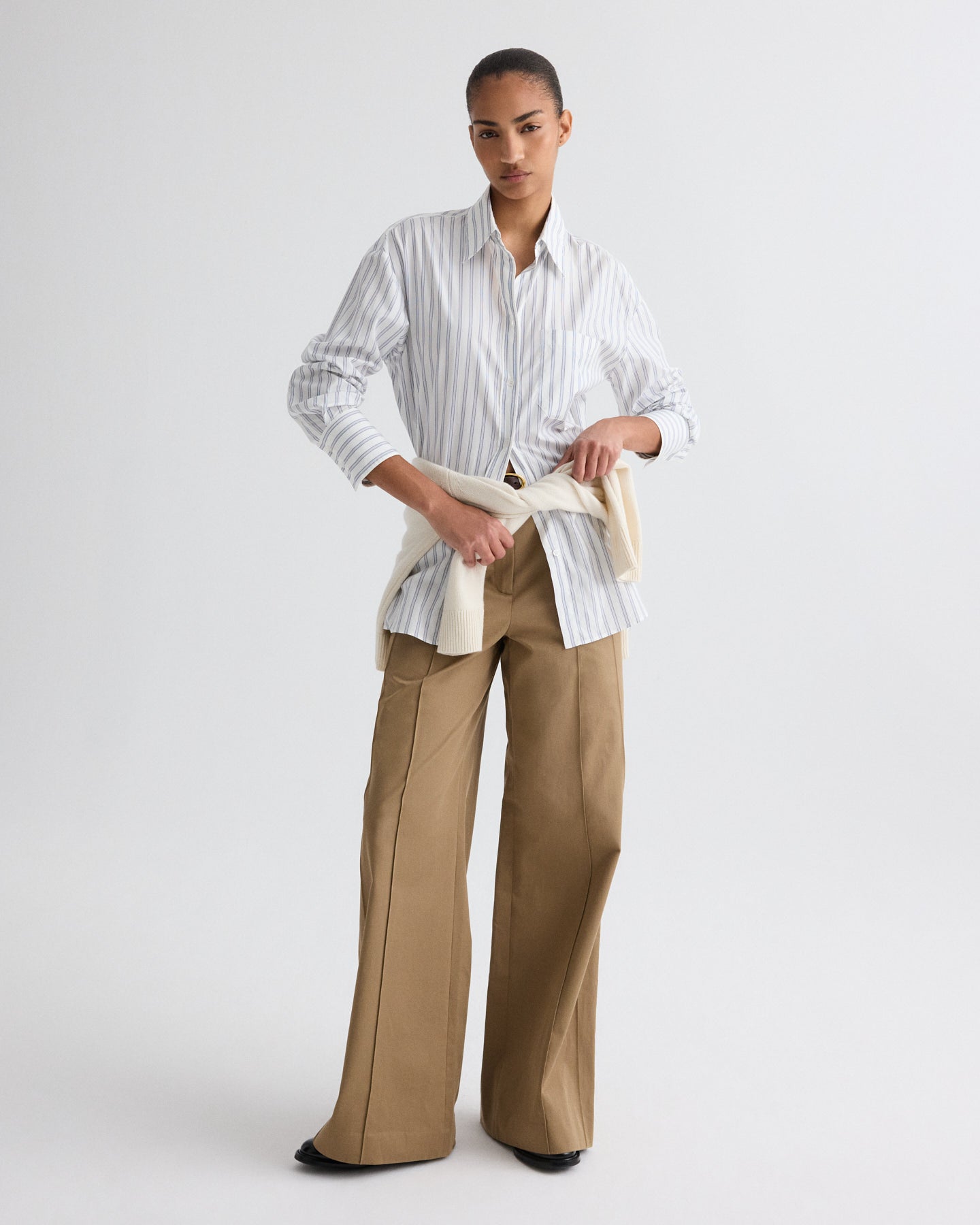 TWP White / midnight Big Joe Shirt in Hairline Stripe view 3