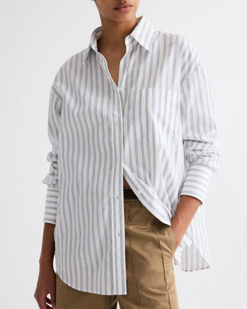 TWP White / midnight Big Joe Shirt in Hairline Stripe view 2