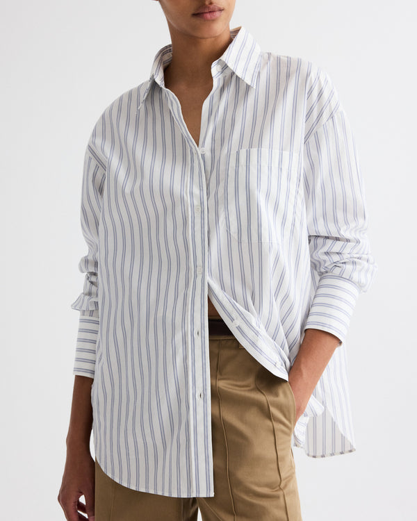 TWP White / midnight Big Joe Shirt in Hairline Stripe view 2