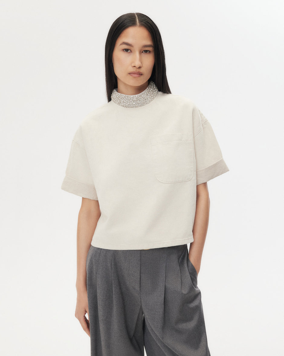 TWP Natural Ex T With Crystal Collar in Japanese Denim view 1