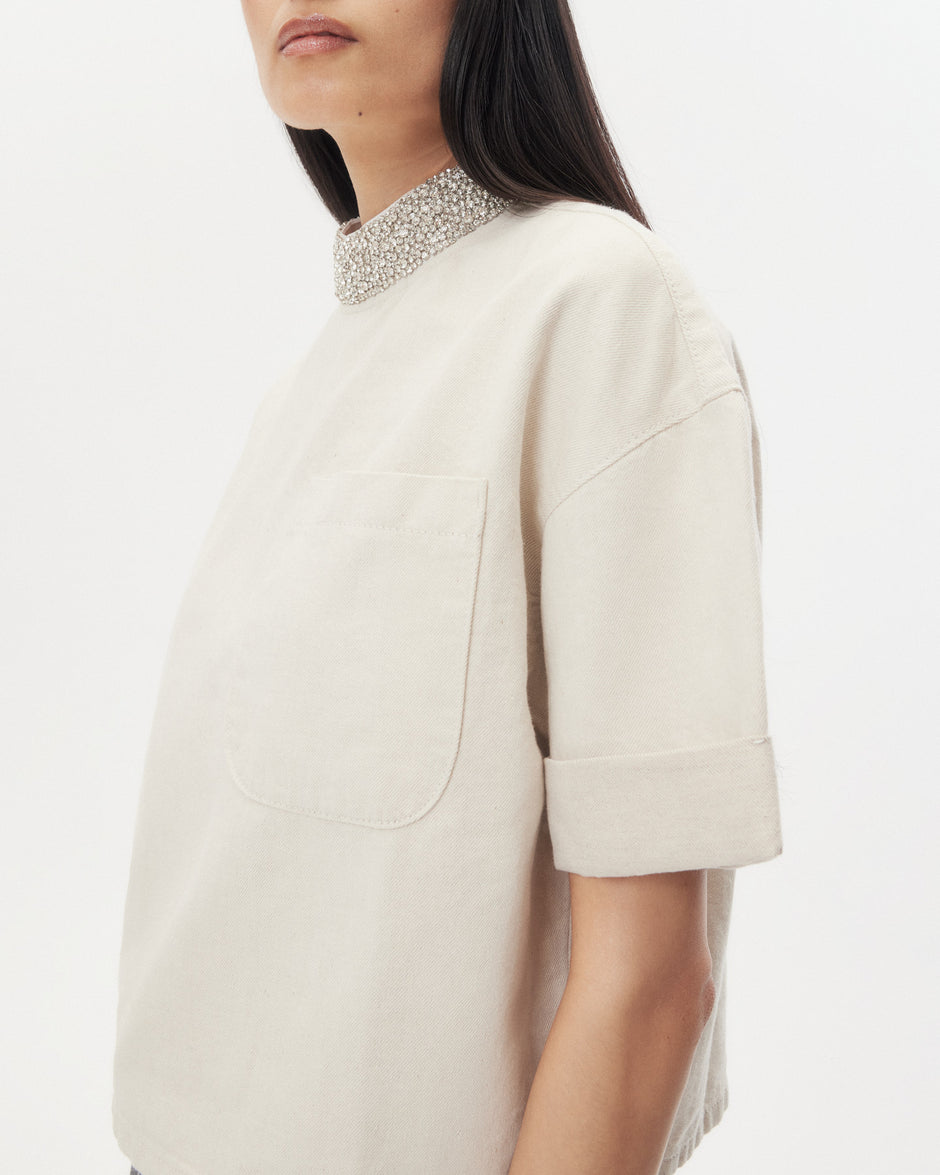 TWP Natural Ex T With Crystal Collar in Japanese Denim view 2