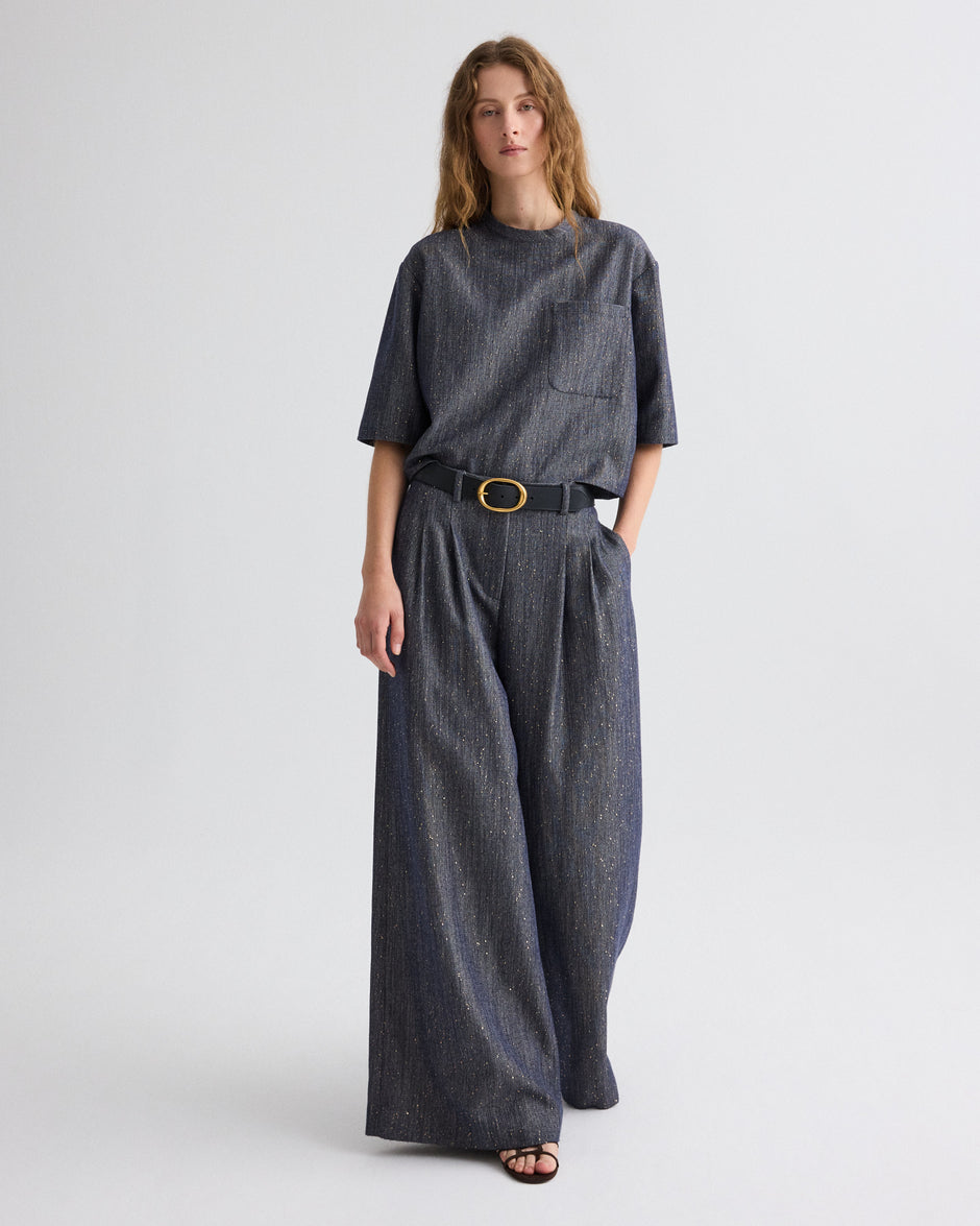 TWP Medium indigo / gold Ex T in Sequined Denim view 3