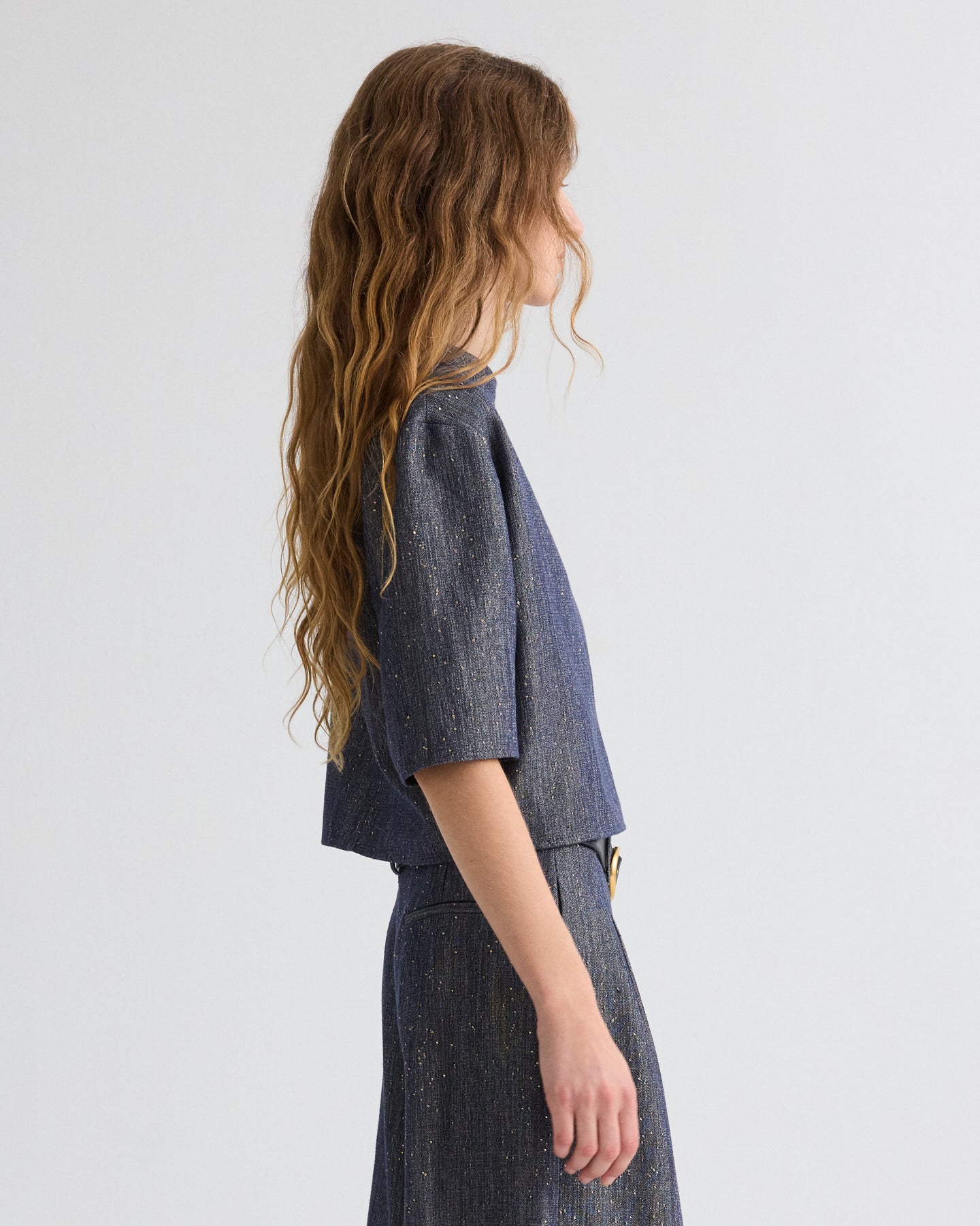 TWP Medium indigo / gold Ex T in Sequined Denim view 4