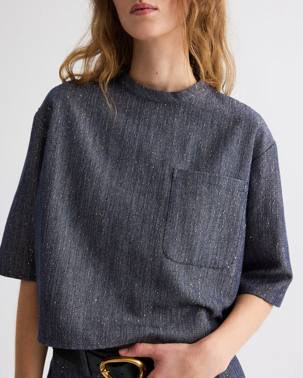 TWP Medium indigo / gold Ex T in Sequined Denim view 1