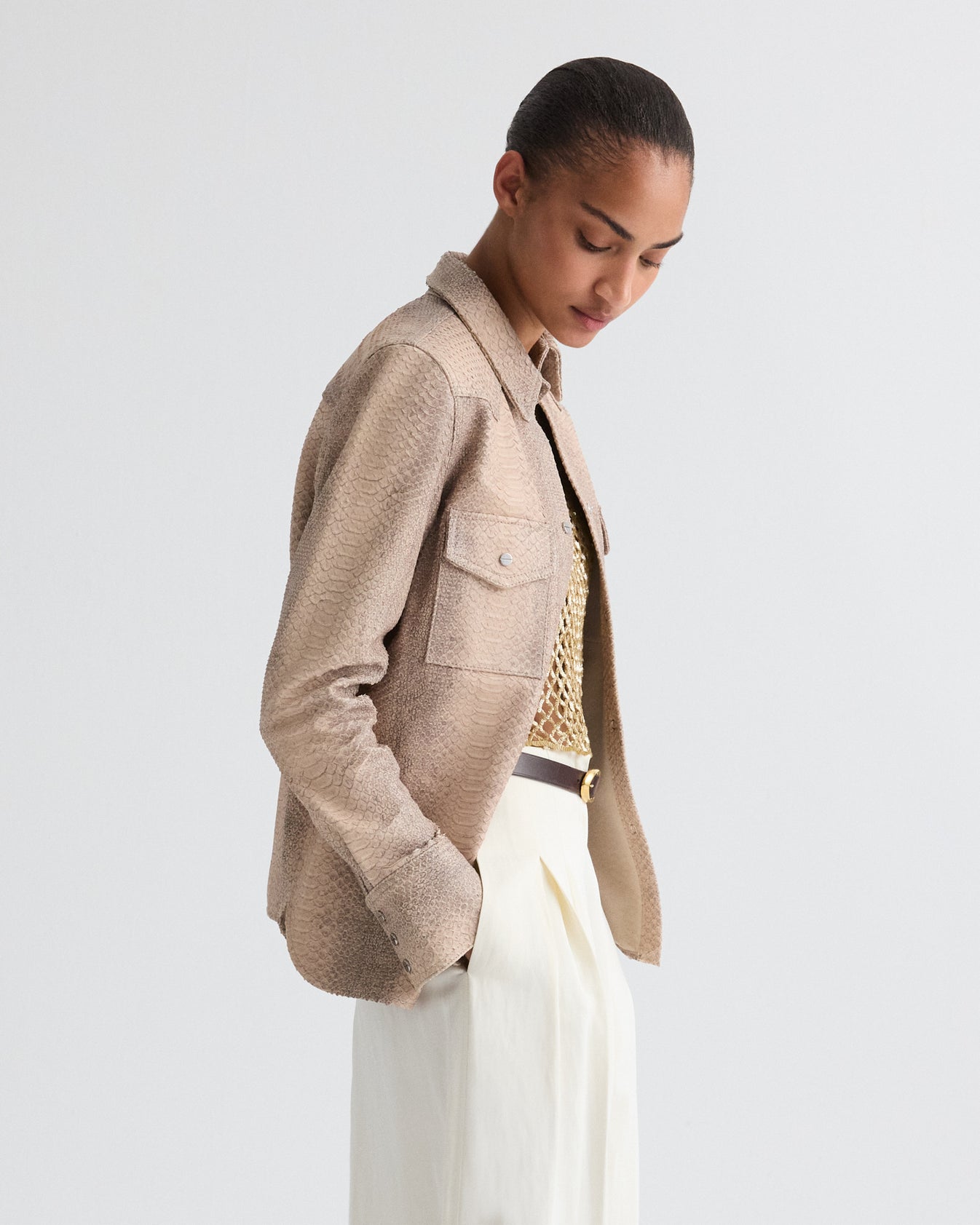 TWP Taupe multi Ranchers Daughter in Embossed Python Leather view 4