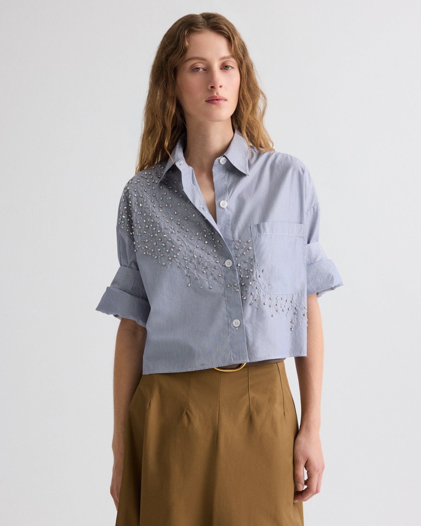 White / midnight Next Ex Shirt with Crystals in Baroness Stripe | TWP