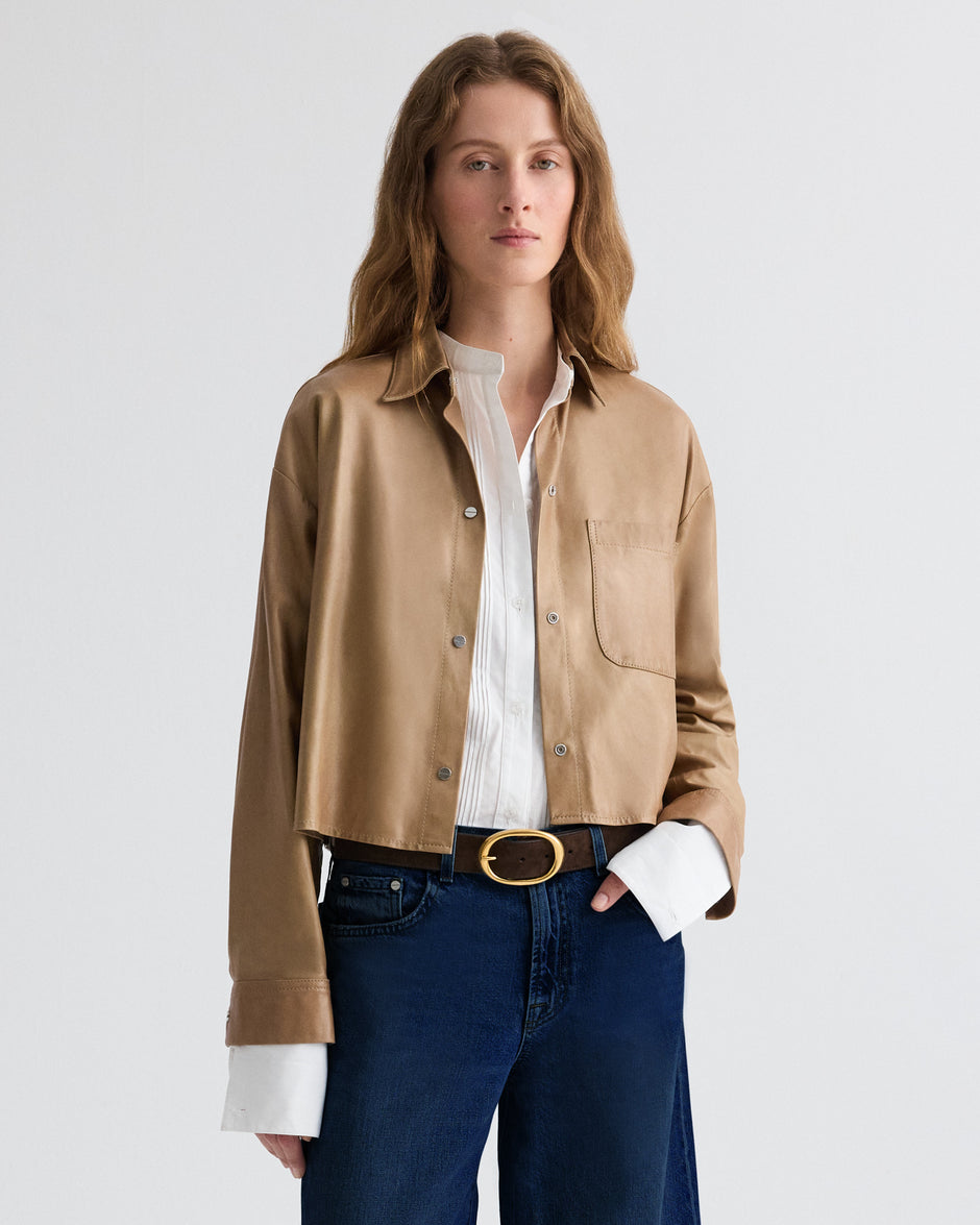 TWP Olive grey Little Big Joe Shirt in Paper Leather view 1