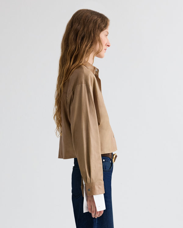 TWP Olive grey Little Big Joe Shirt in Paper Leather view 4