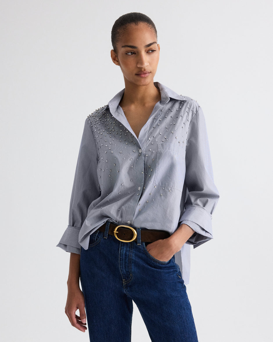 TWP White / midnight Next Morning Shirt with Crystals in Baroness Stripe view 3