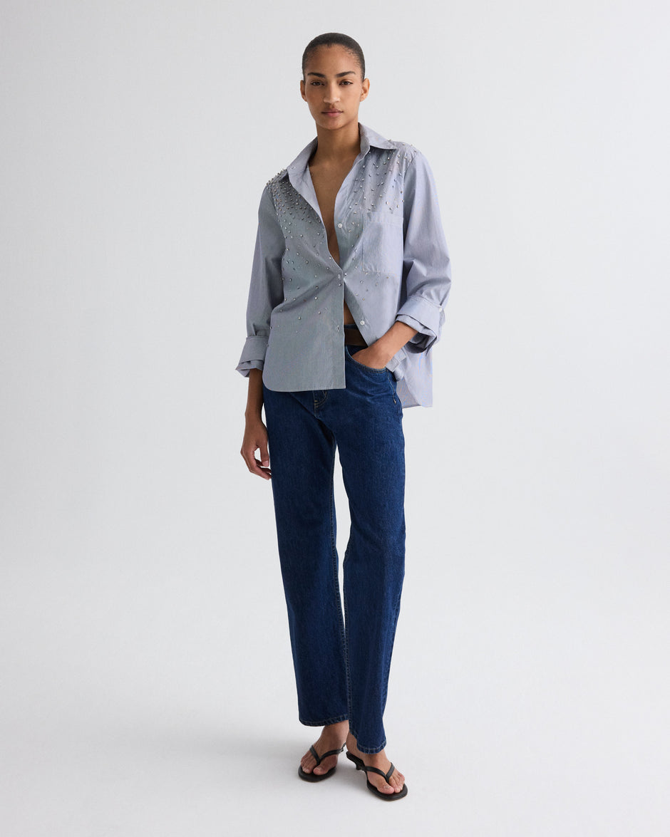 TWP White / midnight Next Morning Shirt with Crystals in Baroness Stripe view 1