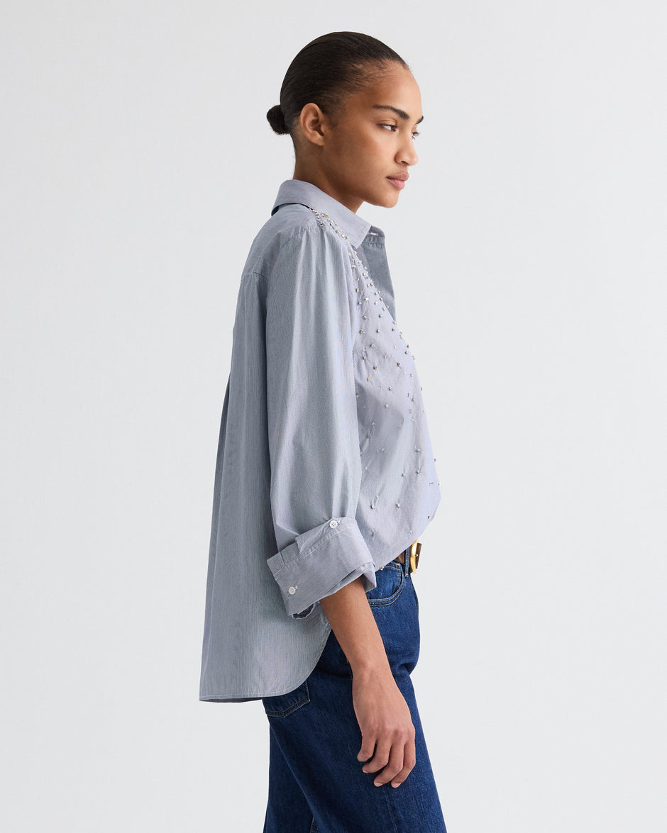 TWP White / midnight Next Morning Shirt with Crystals in Baroness Stripe view 4