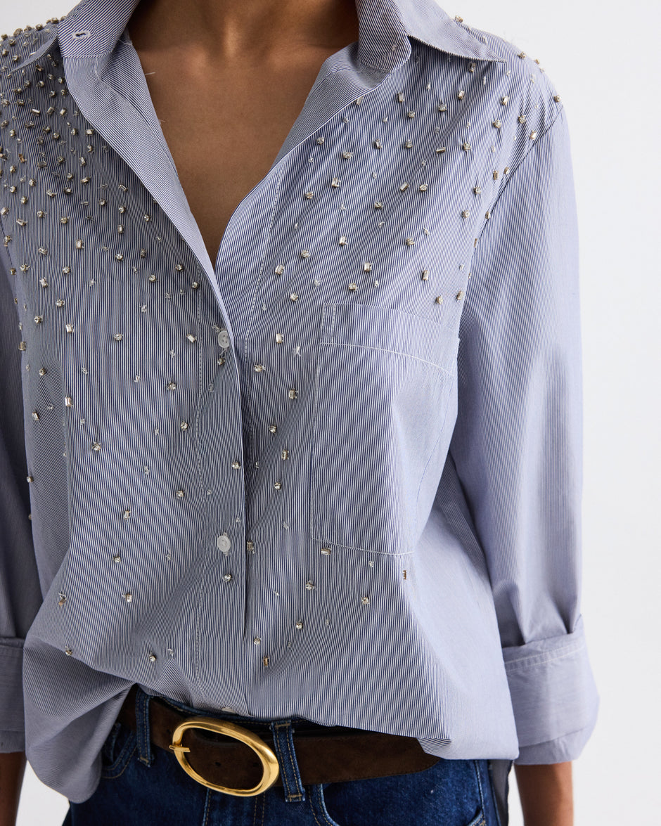 TWP White / midnight Next Morning Shirt with Crystals in Baroness Stripe view 2