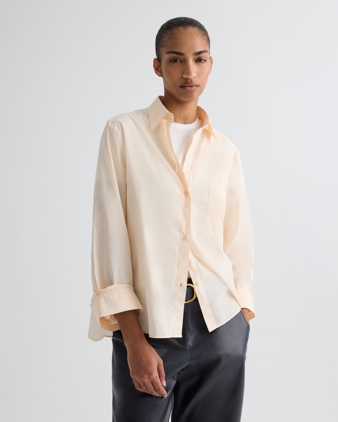 TWP Creme de peche Next Morning Shirt in Superfine Cotton view 1