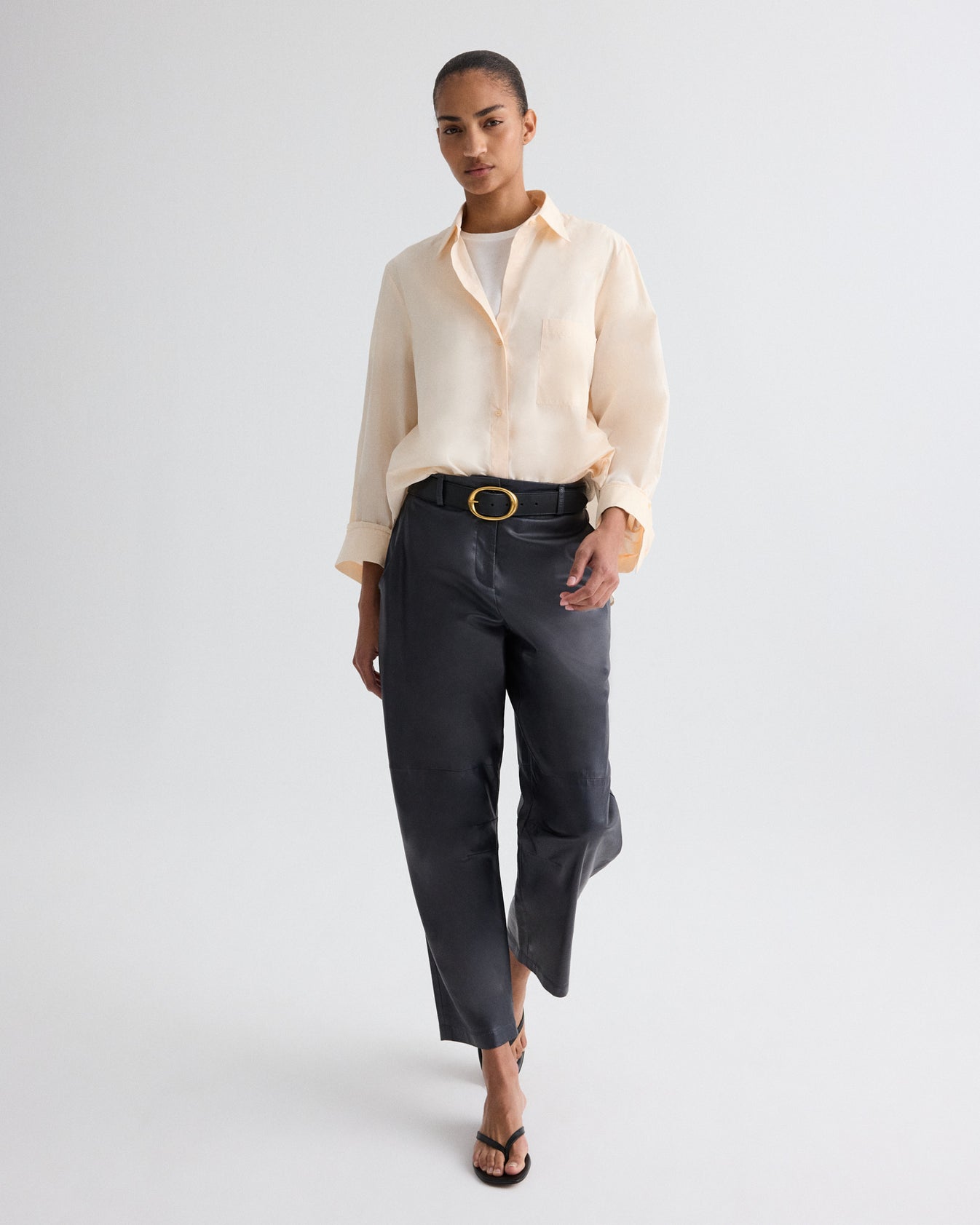 TWP Creme de peche Next Morning Shirt in Superfine Cotton view 2