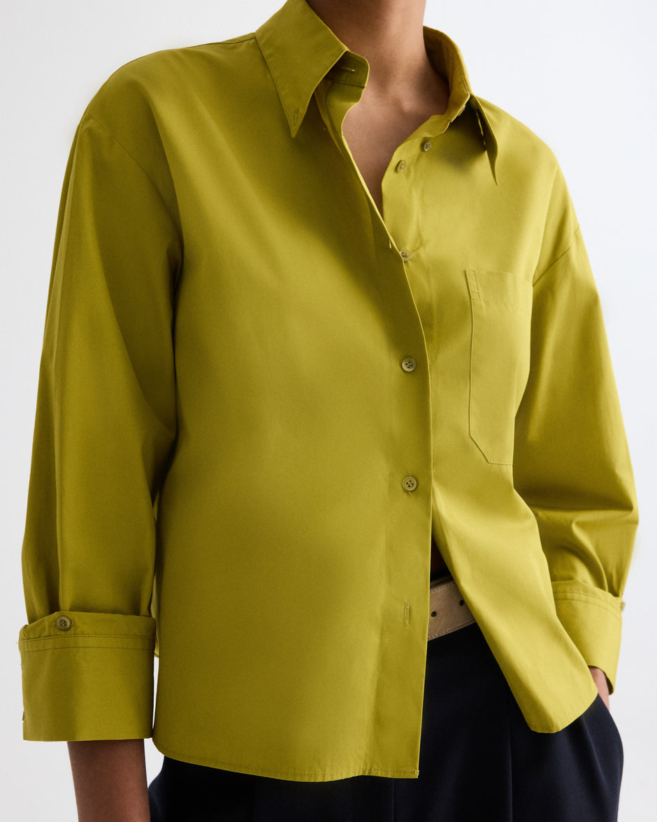 TWP Avocado oil J.D. Shirt in Super Compact Poplin view 3