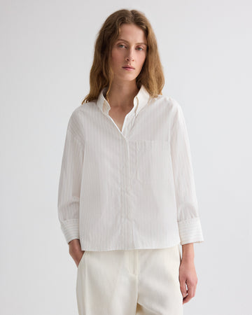 TWP White multi J.D. Shirt in Mixed Pinstripe Superpop view 3