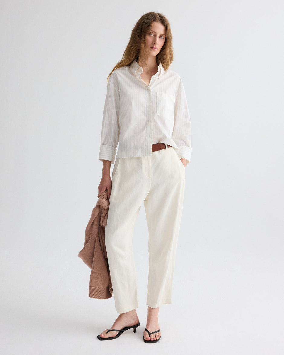 TWP White multi J.D. Shirt in Mixed Pinstripe Superpop view 2