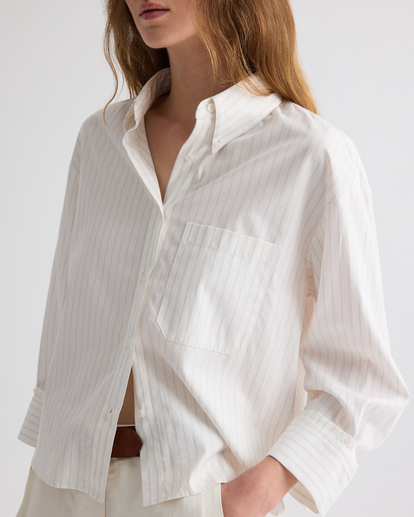 TWP White multi J.D. Shirt in Mixed Pinstripe Superpop view 1