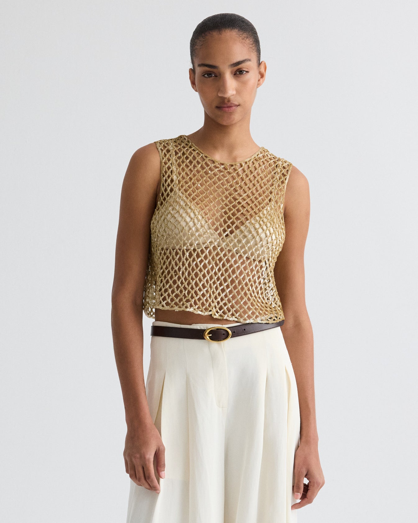 TWP Olive grey Sequined Muscle Tee in Sequin Netting view 2